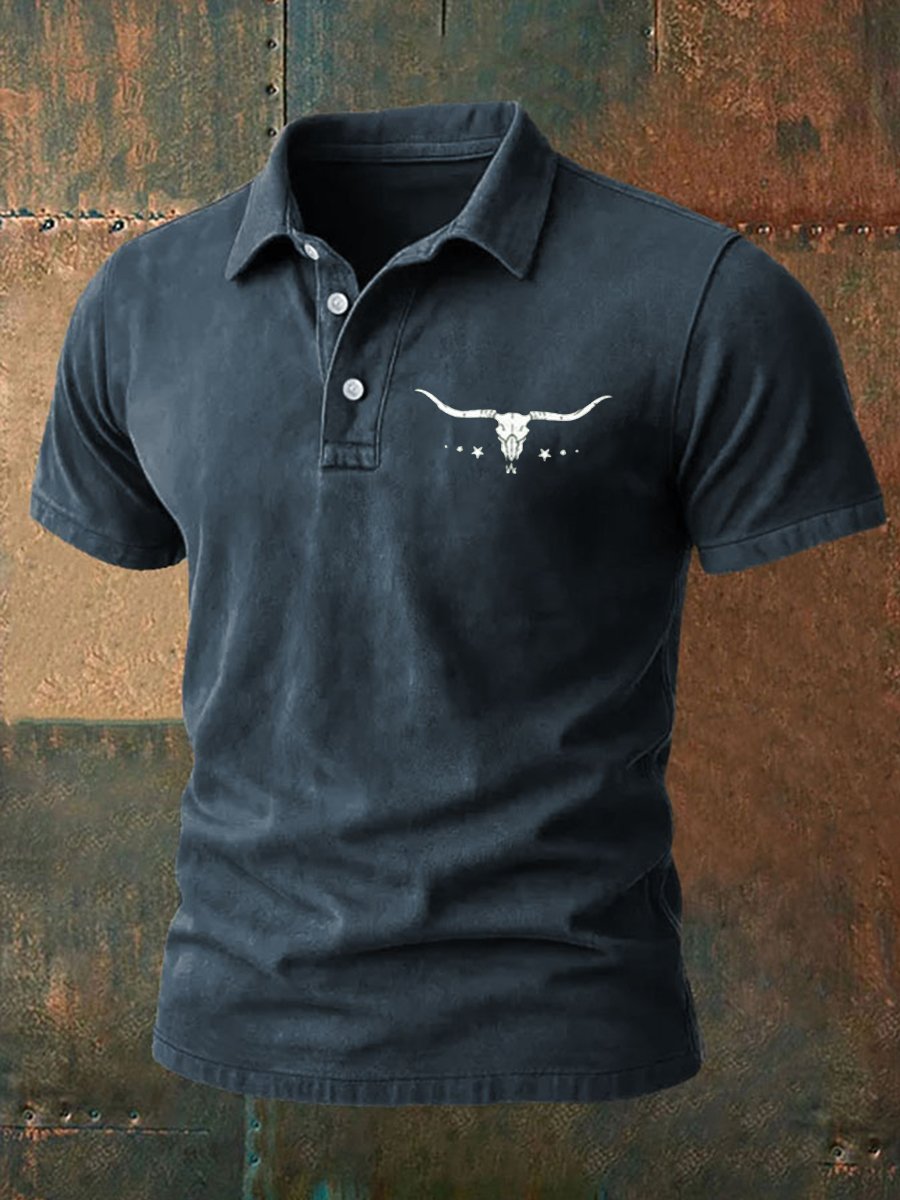 Men's Western-Style Printed Casual Polo Shirt