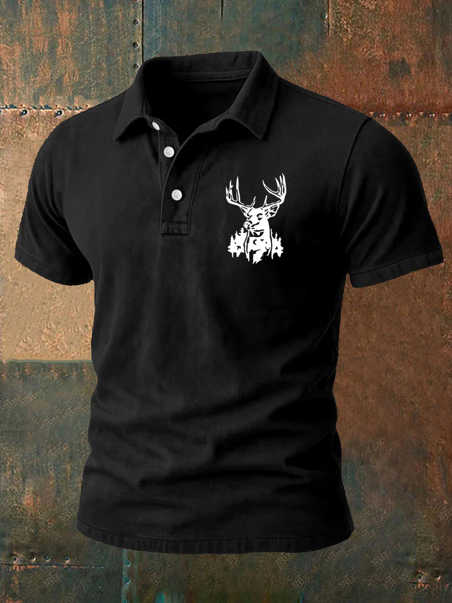 Men's Western-Style Printed Casual Polo Shirt