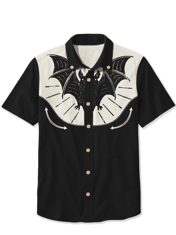 Men's cotton and linen bat western short-sleeved shirt