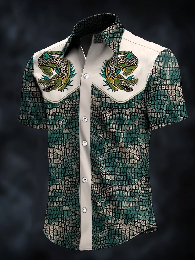 ⚡⚡Buy 2 Get 10% Off⚡⚡Men's Retro Western Contrast Print Short Sleeve Casual Shirt