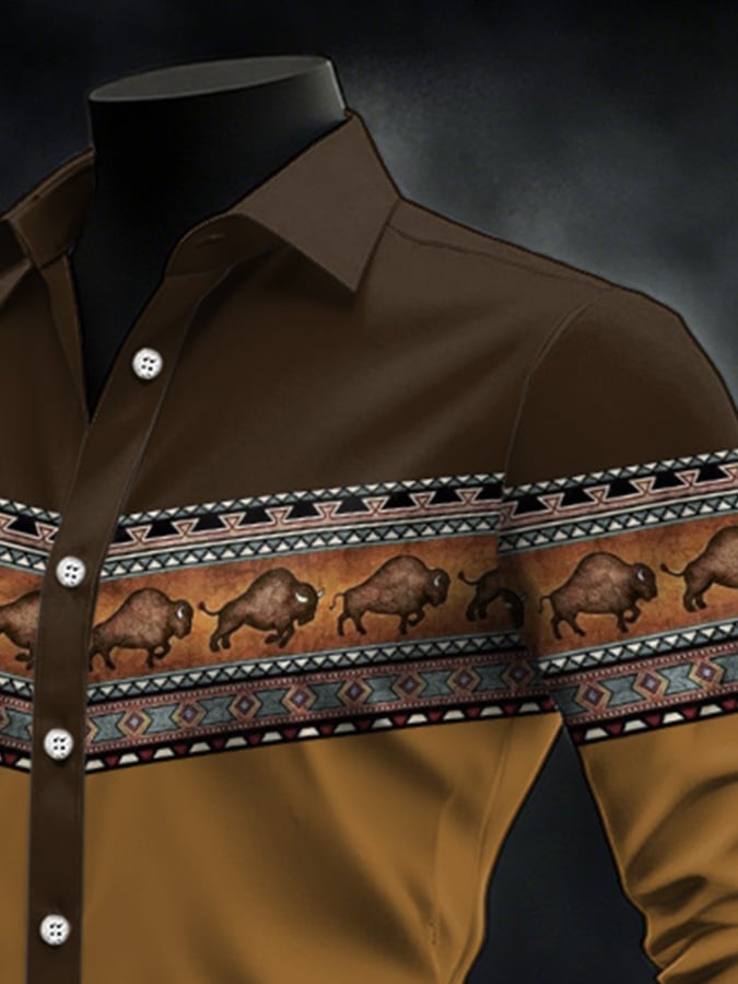 Men's Casual Western Style Contrast Color Shirt