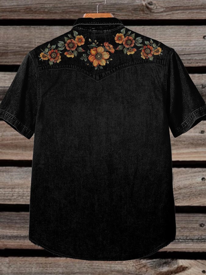 Men'S Vintage Flower Print Casual Shirt