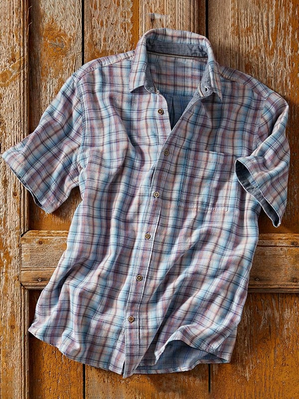 Men's Western Vintage Plaid Short Sleeve Shirt