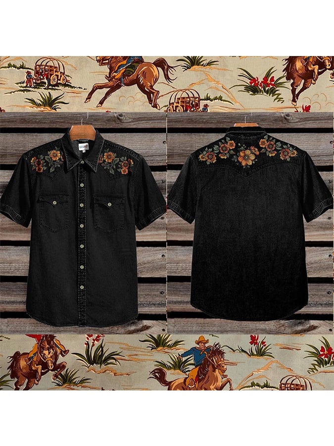 Men'S Vintage Flower Print Casual Shirt
