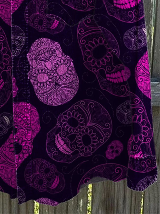 Men's Vintage Western Skull Print Casual Sleeve Shirt