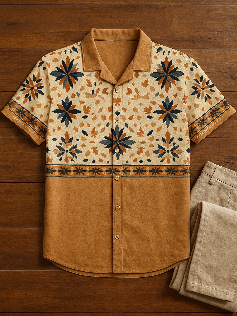 Men's Retro Casual Short Sleeve Faux Linen Cuban Collar Shirt