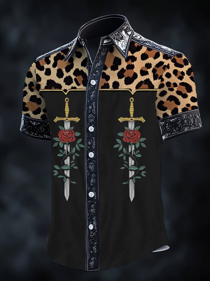 ⚡⚡Buy 2 Get 10% Off⚡⚡Men's Vintage Western Leopard Print Short Sleeve Shirt