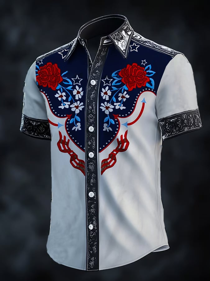 ⚡⚡Buy 2 Get 10% Off⚡⚡Men's Retro Western Print Short Sleeve Shirt