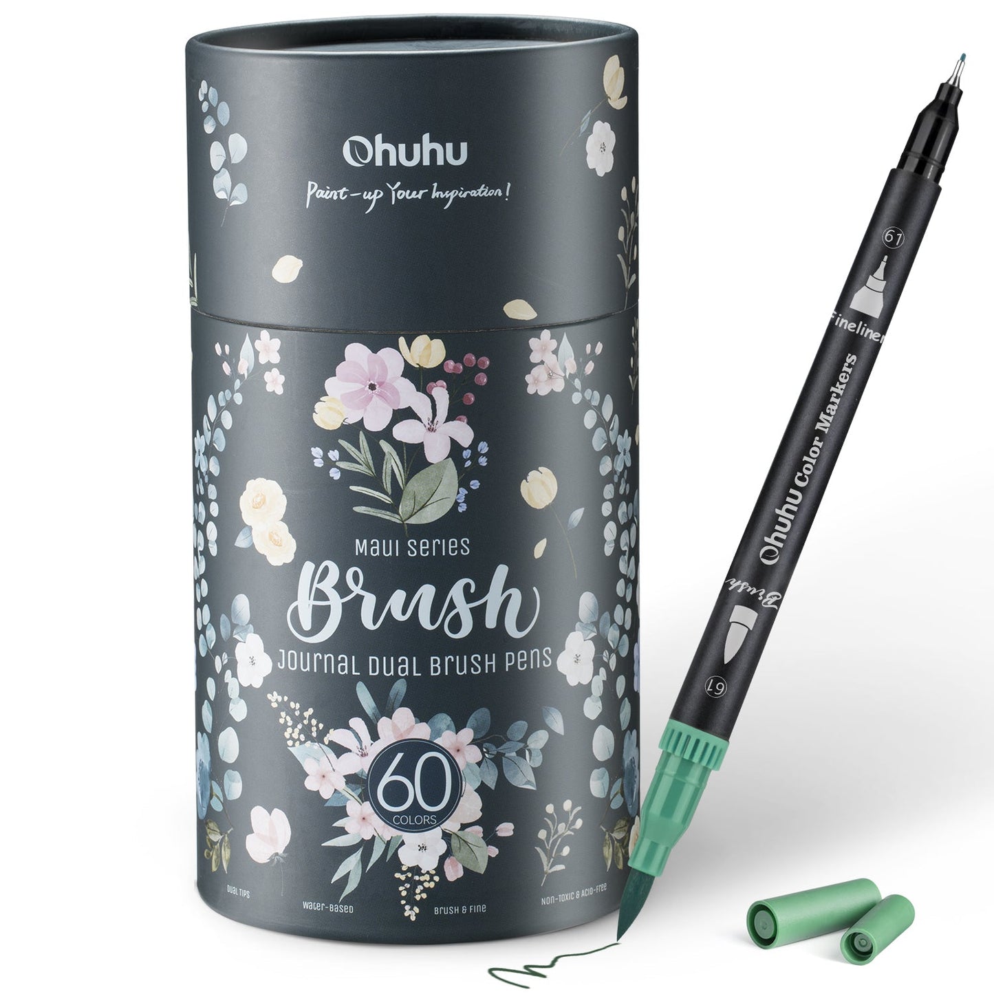 Ohuhu Maui 60 Colors Dual Tips Water Based Art Markers, Brush & Fineliner