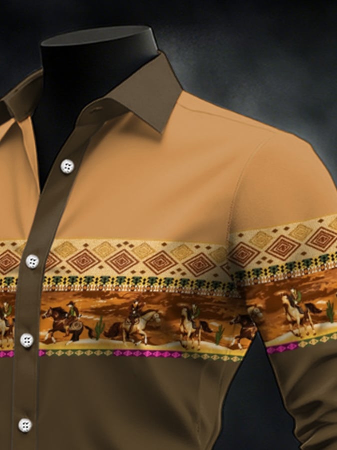 Men's Casual Western Style Contrast Color Shirt
