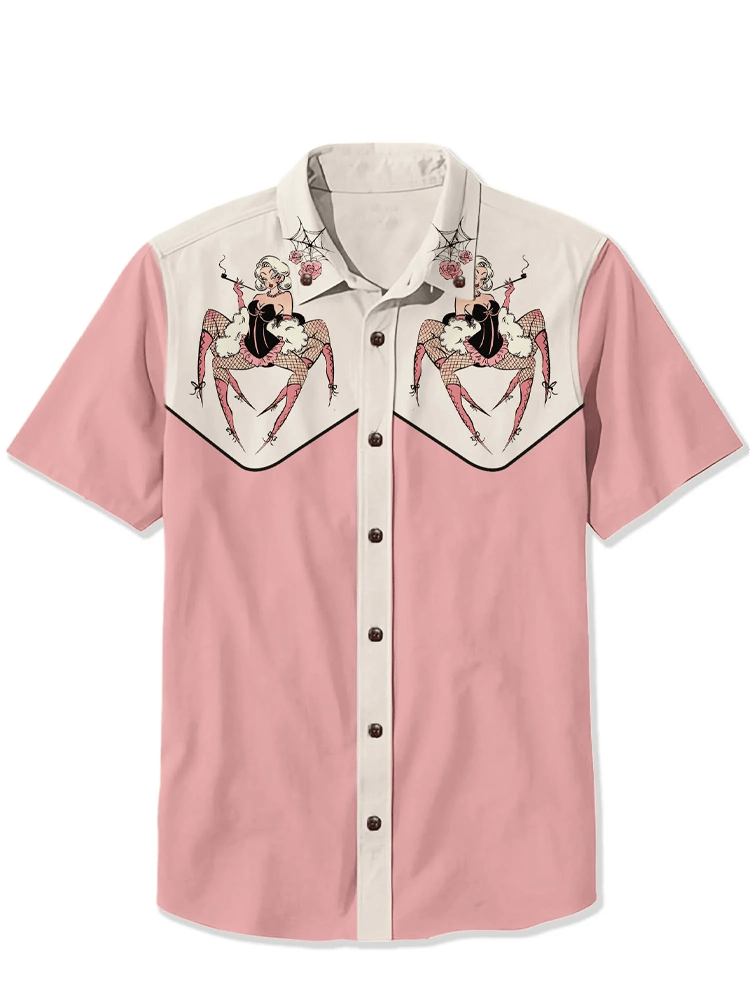 Men's cotton and linen western short-sleeved shirt
