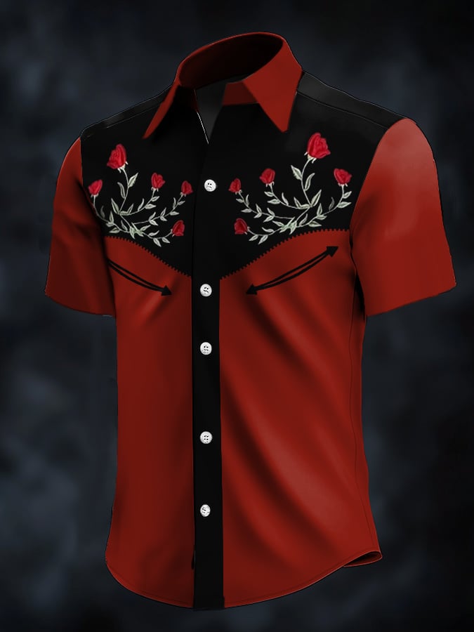 ⚡⚡Buy 2 Get 10% Off⚡⚡Men's Retro Western Contrast Print Short Sleeve Casual Shirt