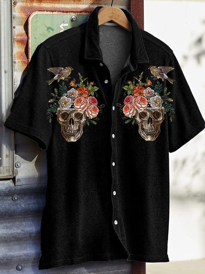 Men's Casual Western Skull Waffle Shirt