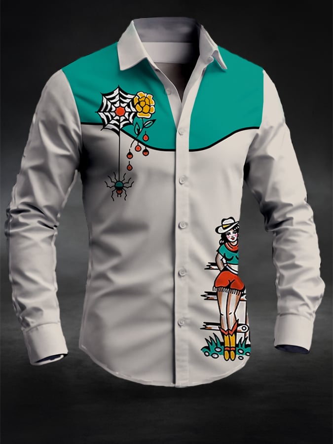 ⚡⚡Buy 2 Get 10% Off⚡⚡Men's Retro Western Contrast Print Long Sleeve Casual Shirt