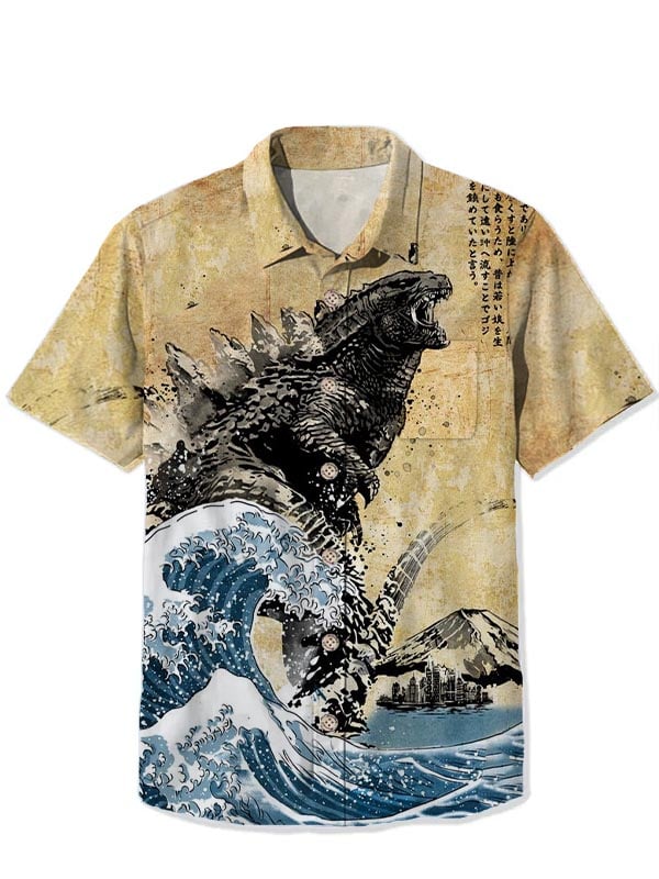 Men's Ukiyo-e Monster Print Short Sleeve Shirt