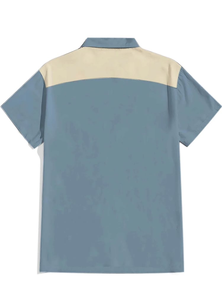 Men's Cotton Linen Haze Blue Western Short Sleeve Shirt