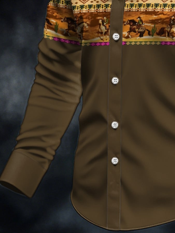 Men's Casual Western Style Contrast Color Shirt