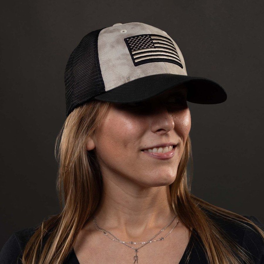 Embroidered American Flag Mesh Hat - Sand Wash