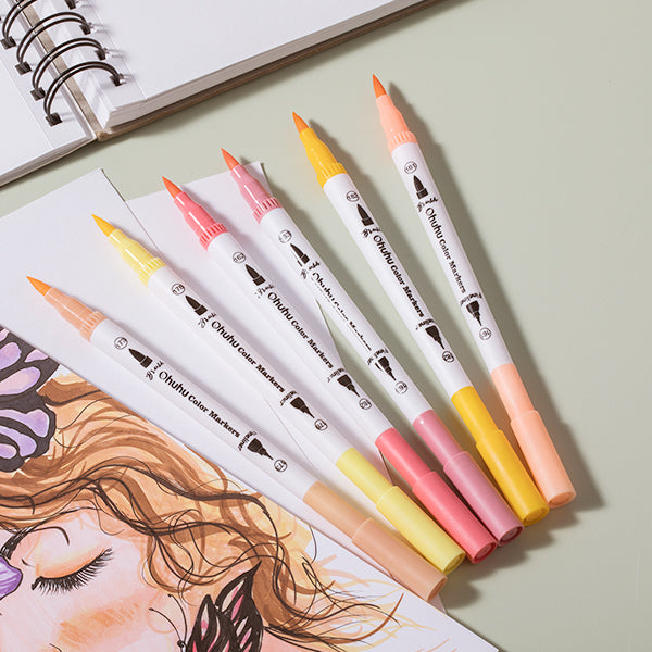Ohuhu Maui 36 Skin Tone Colors Dual Tips Water Based Art Markers, Brush & Fineliner