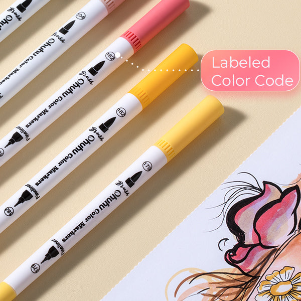 Ohuhu Maui 36 Skin Tone Colors Dual Tips Water Based Art Markers, Brush & Fineliner