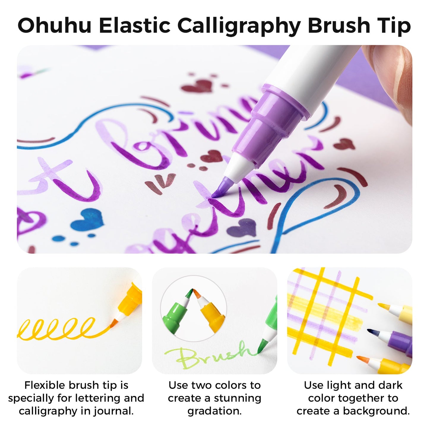 Ohuhu 24 Colors Water-base Calligraphy Brush & Dot Marker Pens