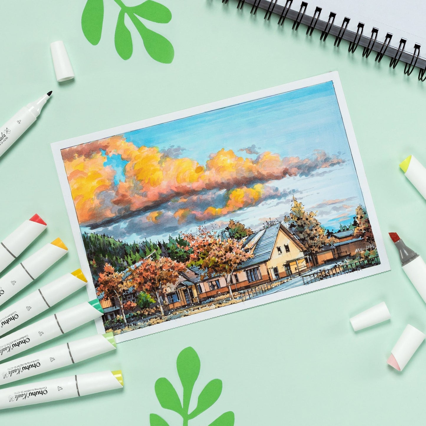 Ohuhu Kaala Slim Broad and Fine Dual Tips Alcohol Art Markers- 60 Colors Landscape Tone