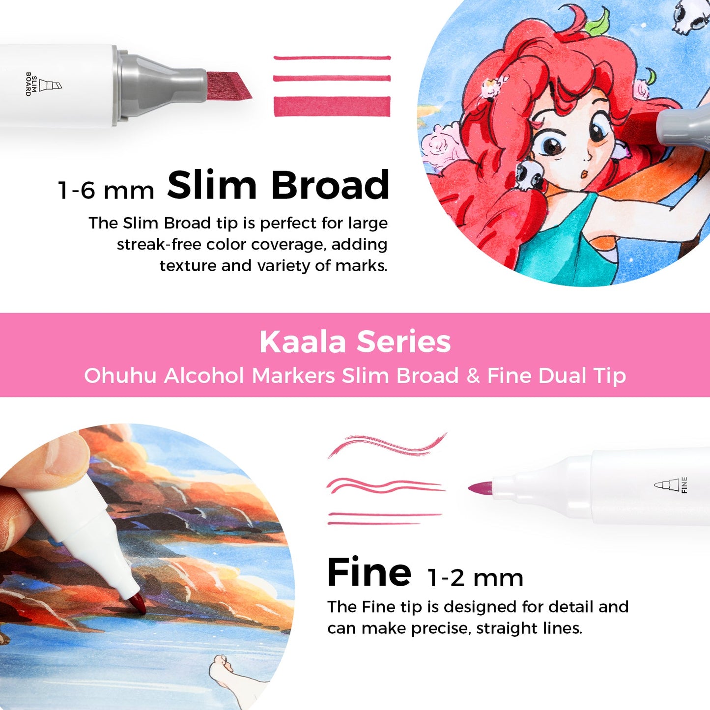 Ohuhu Kaala Dual Tips Alcohol Art Markers- 60 Colors Illustrations