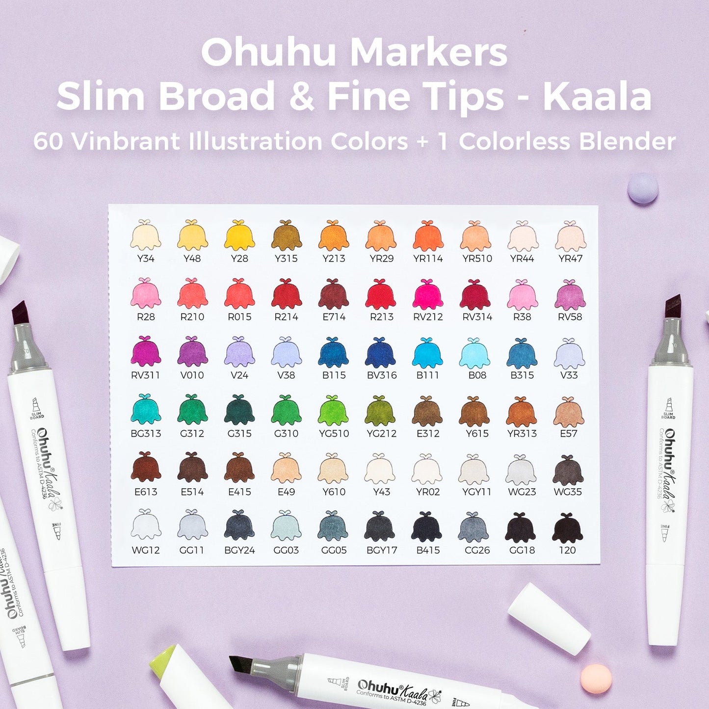Ohuhu Kaala Dual Tips Alcohol Art Markers- 60 Colors Illustrations