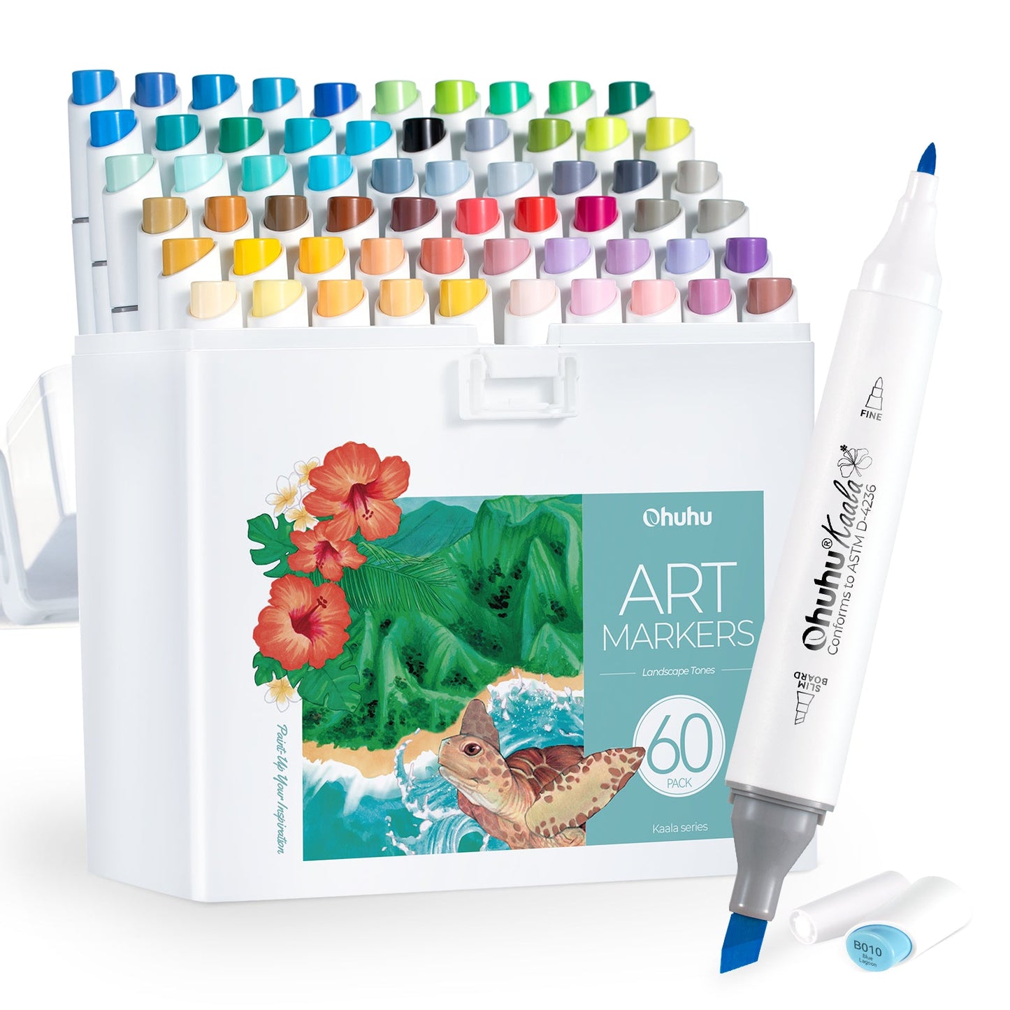 Ohuhu Kaala Slim Broad and Fine Dual Tips Alcohol Art Markers- 60 Colors Landscape Tone