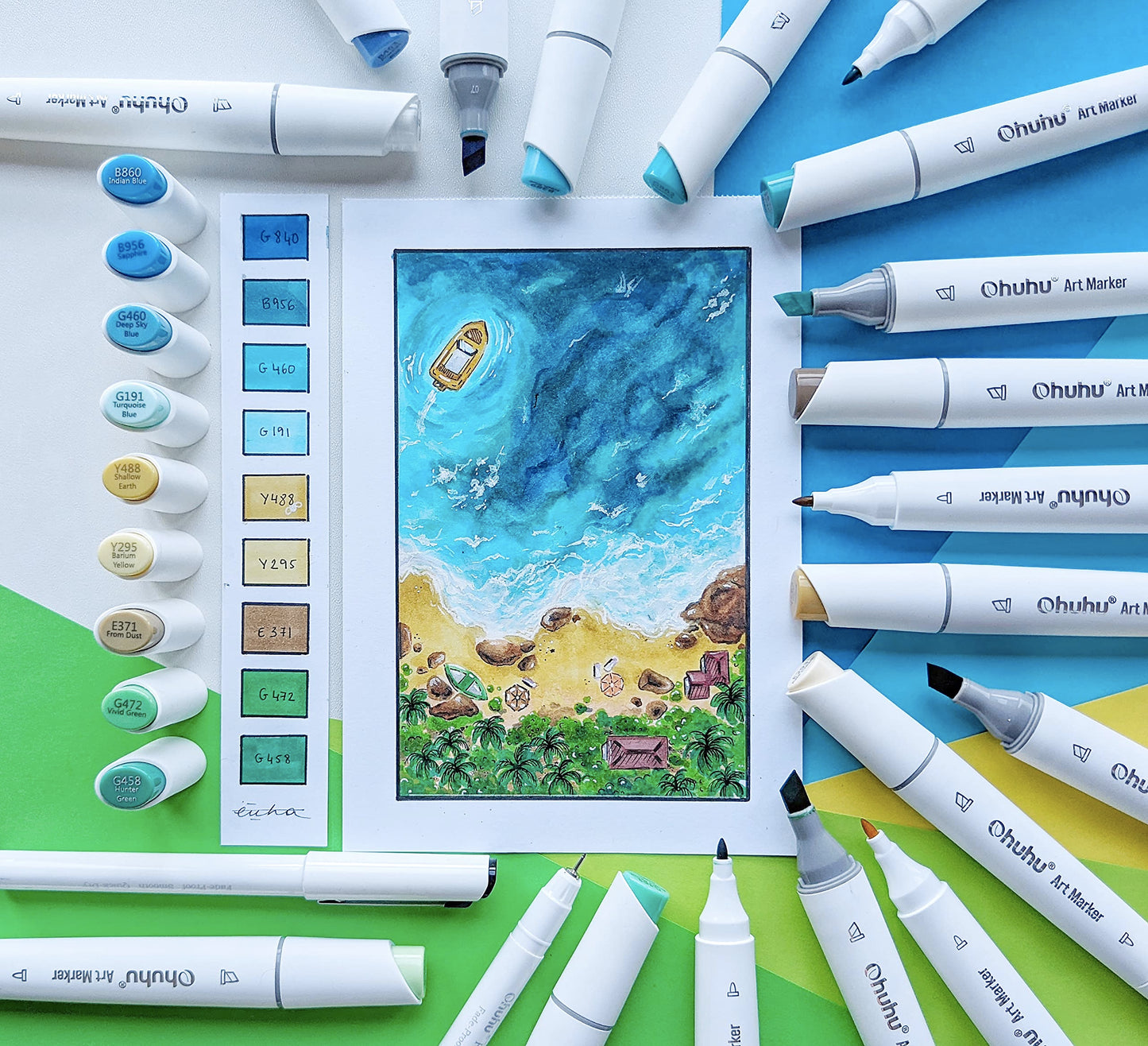 Ohuhu Kaala Slim Broad and Fine Dual Tips Alcohol Art Markers- 60 Colors Landscape Tone