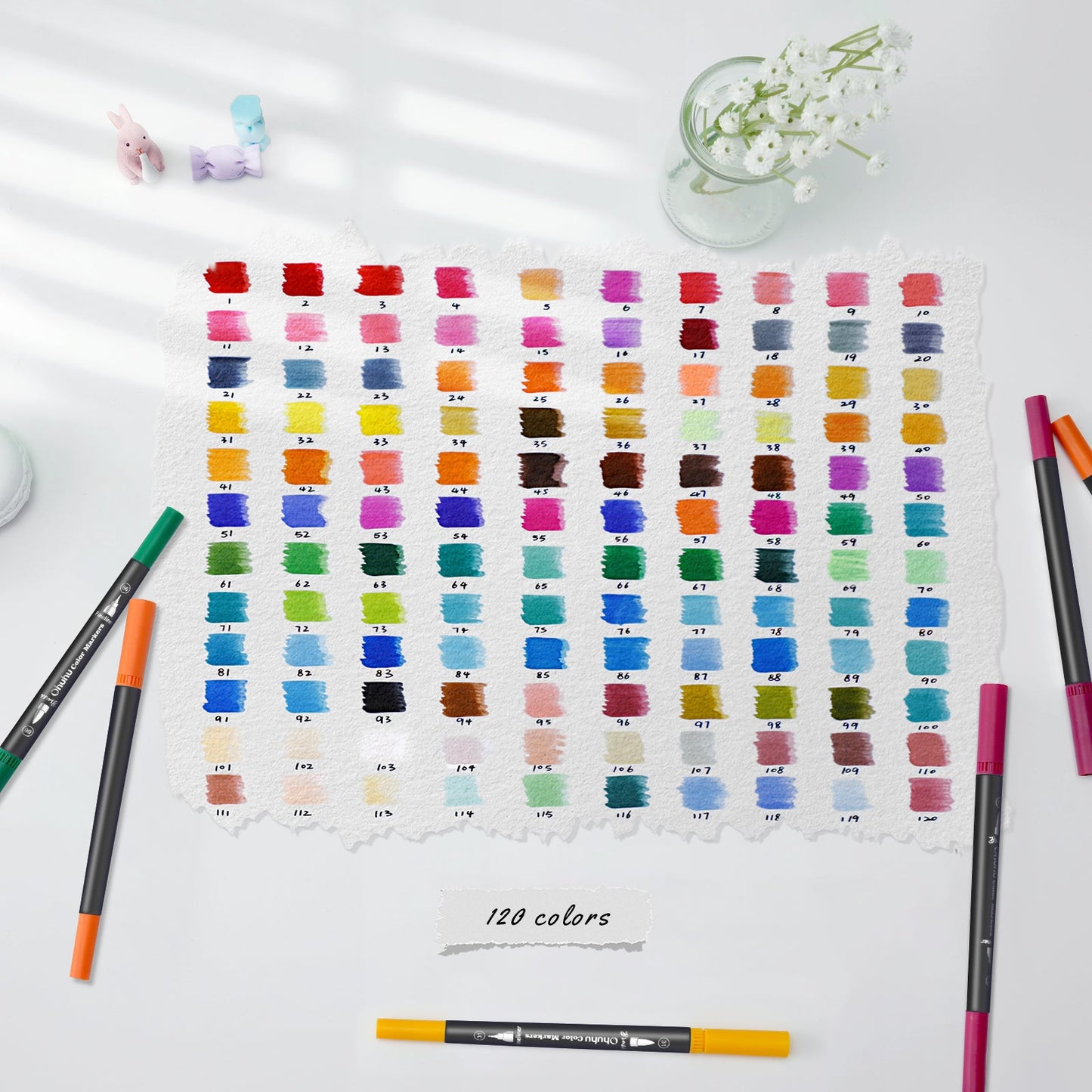 Ohuhu Maui 120 Colors Dual Tips Water Based Art Markers, Brush & Fineliner
