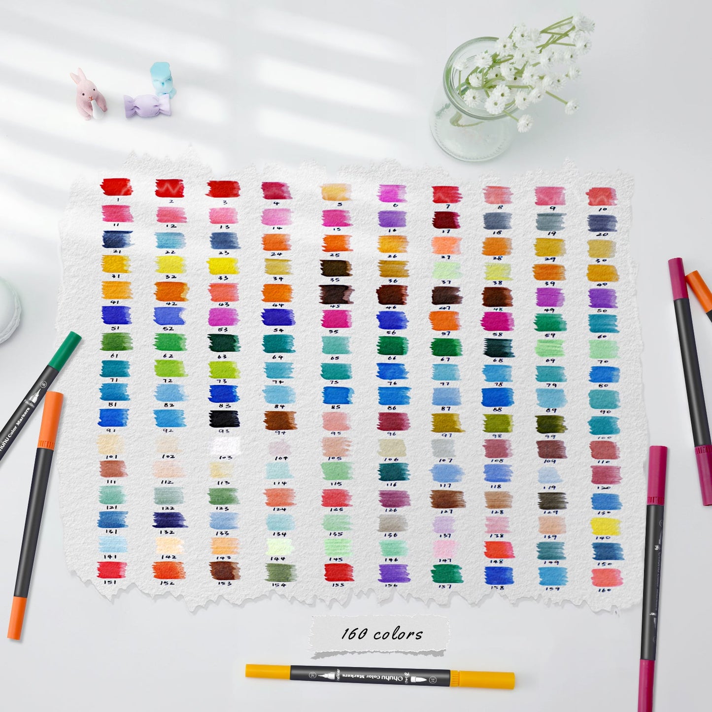 Ohuhu Maui 160 Colors Dual Tips Water Based Art Markers, Brush & Fineliner