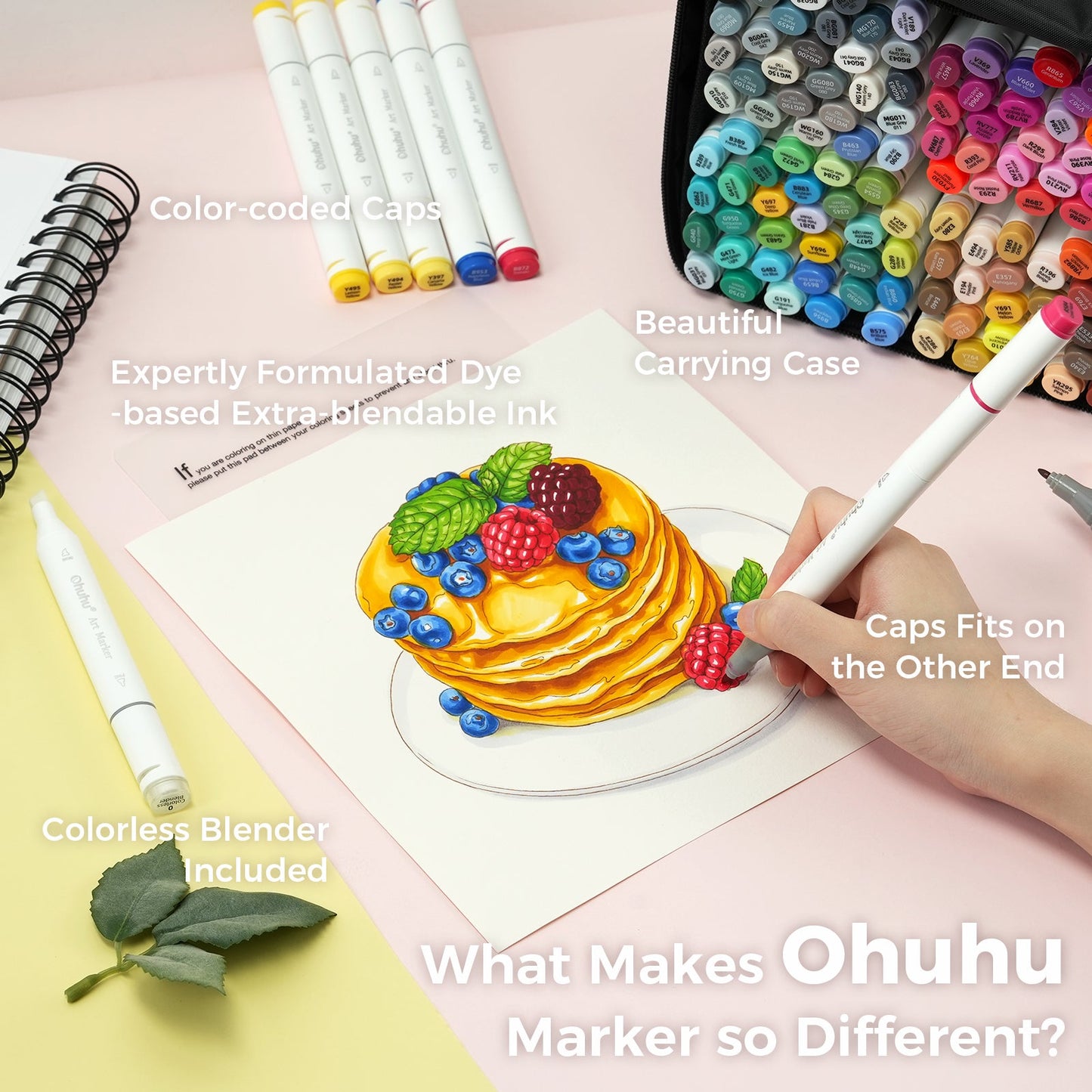 Ohuhu Oahu 120 Colors Dual Tips Alcohol Art Markers, Fine & Chisel