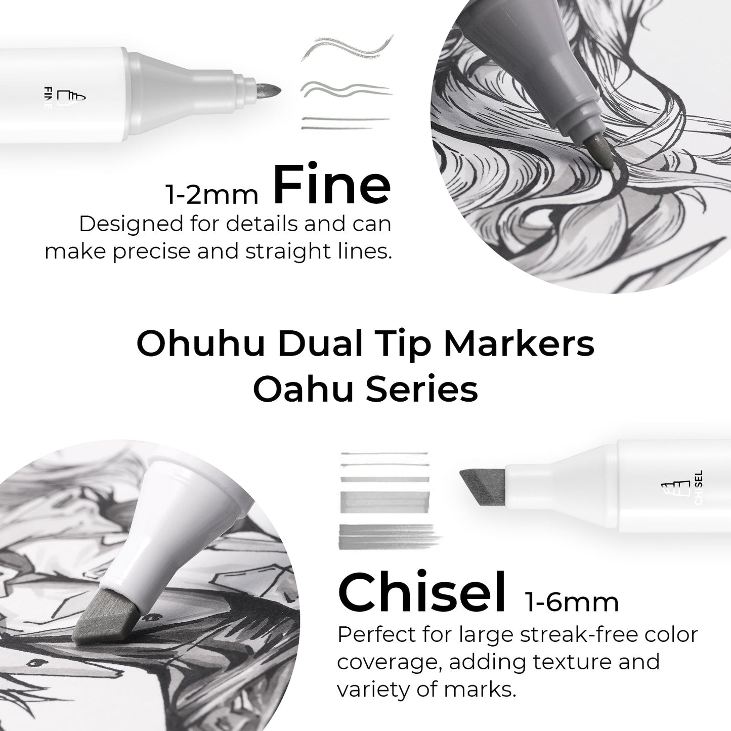 Ohuhu Oahu 36 Gray Tone Colors Dual Tips Alcohol Art Markers Set, Fine & Chisel
