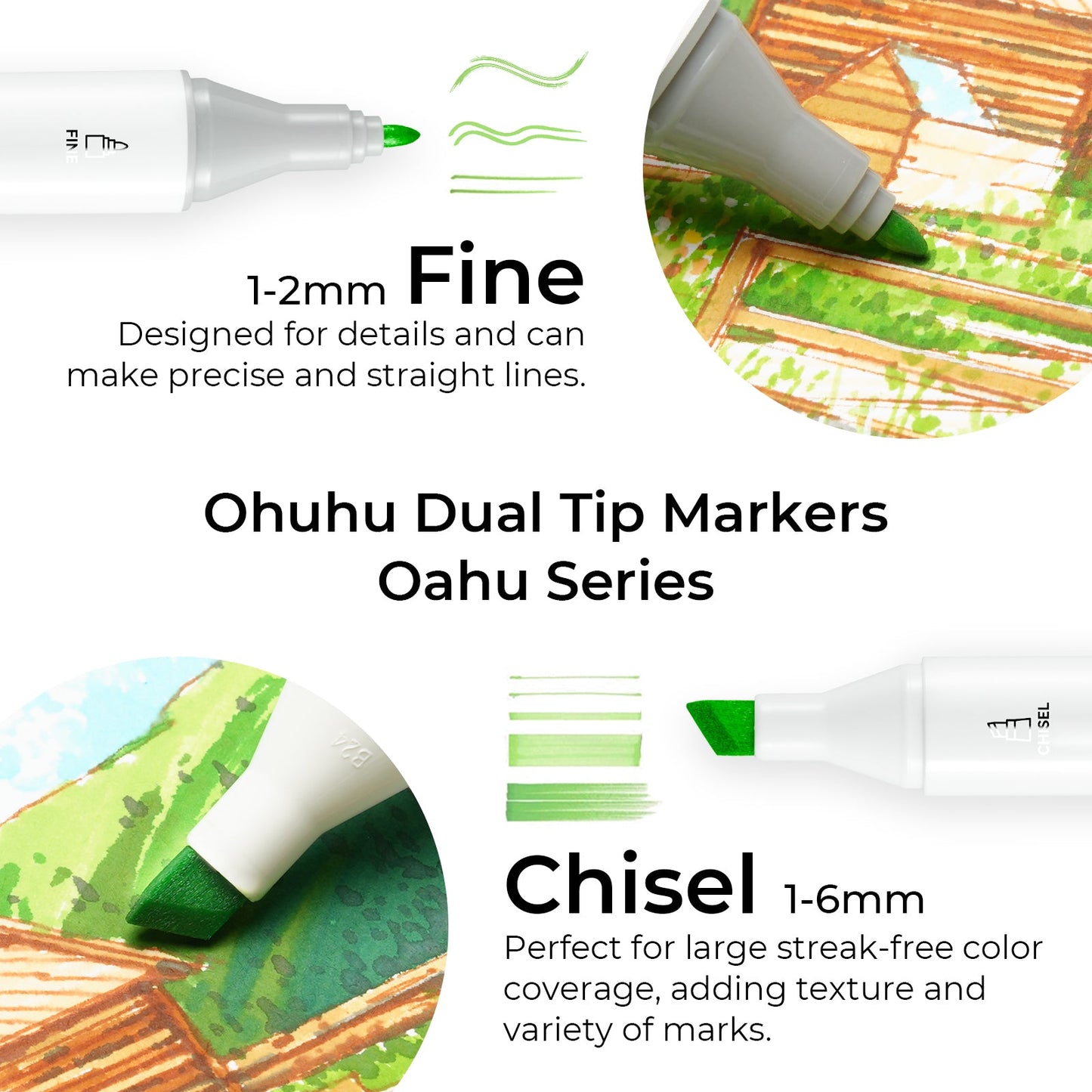 Ohuhu Oahu 80 Colors Dual Tips Alcohol Art Markers, Fine & Chisel