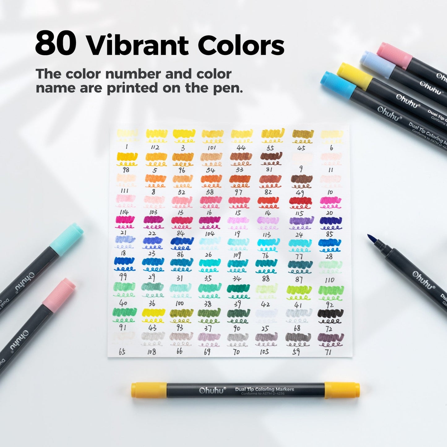 Ohuhu Water Based Brush & Fine Tips Art Markers with Bleed-Proof Coloring Book
