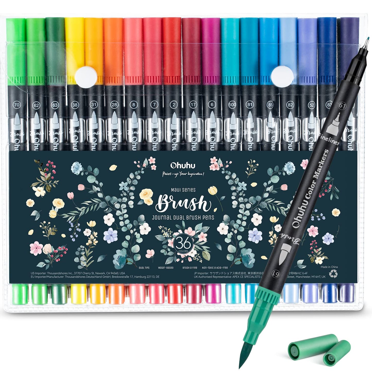 Ohuhu Maui 36 Colors Dual Tips Water Based Art Markers, Brush & Fineliner