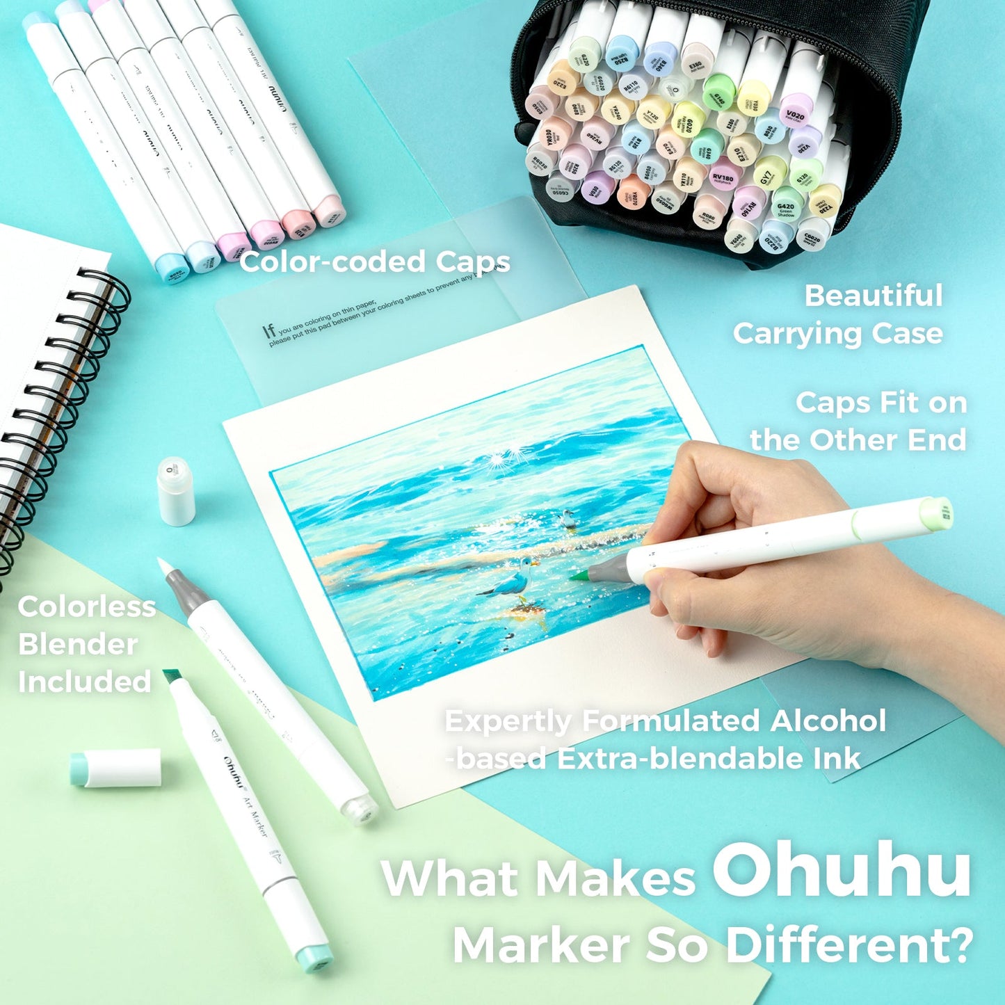 Ohuhu Honolulu 48 Pastel Colors Dual Tips Alcohol Art Markers-Sweetness