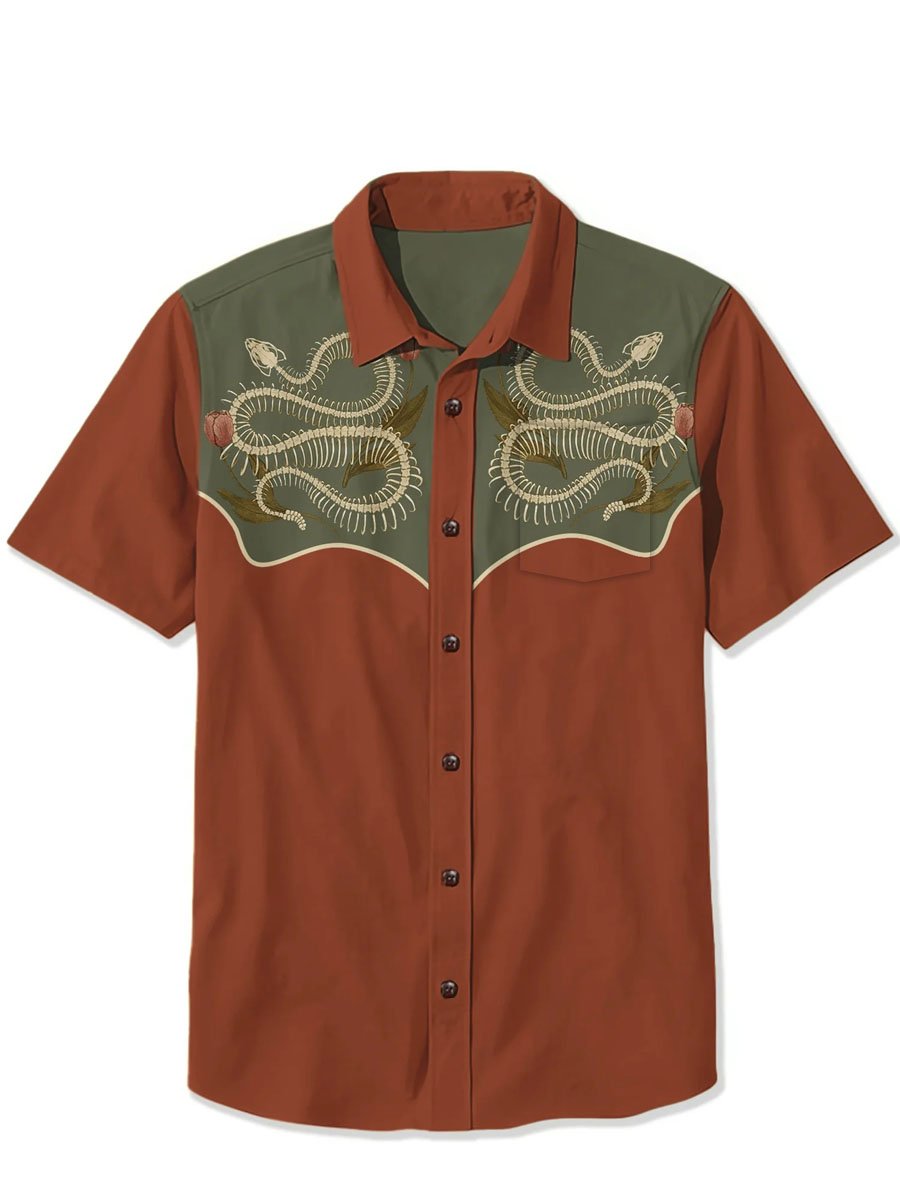 Men's Cotton and Linen Retro Casual Western Short Sleeve Shirt