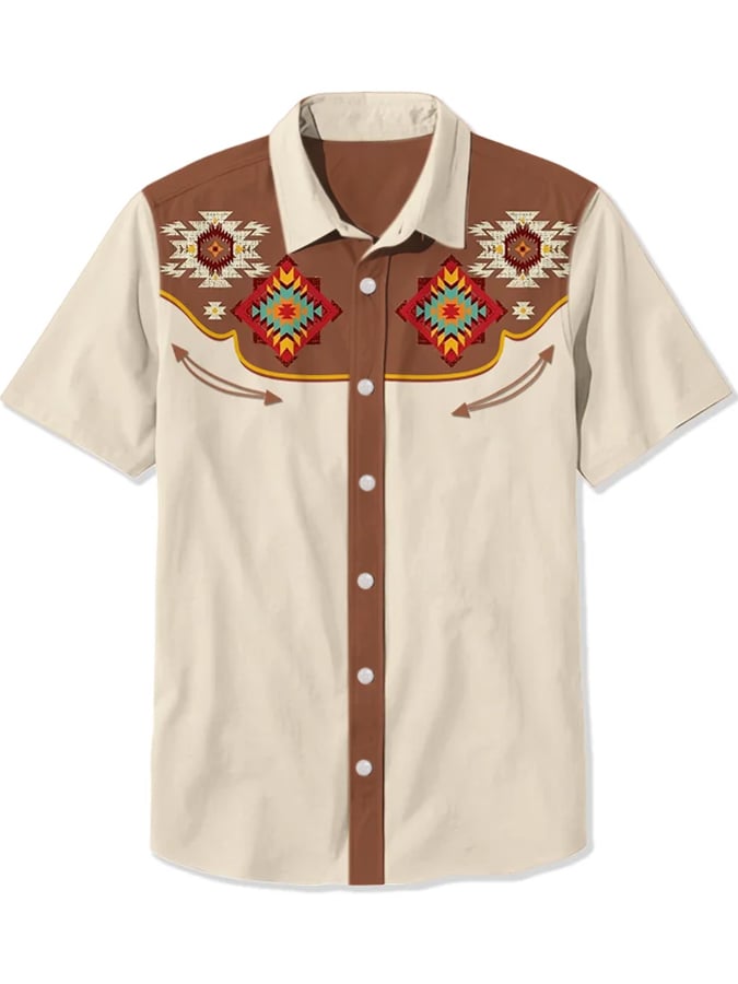 Men's Retro Western Aztec Print Casual Shirt