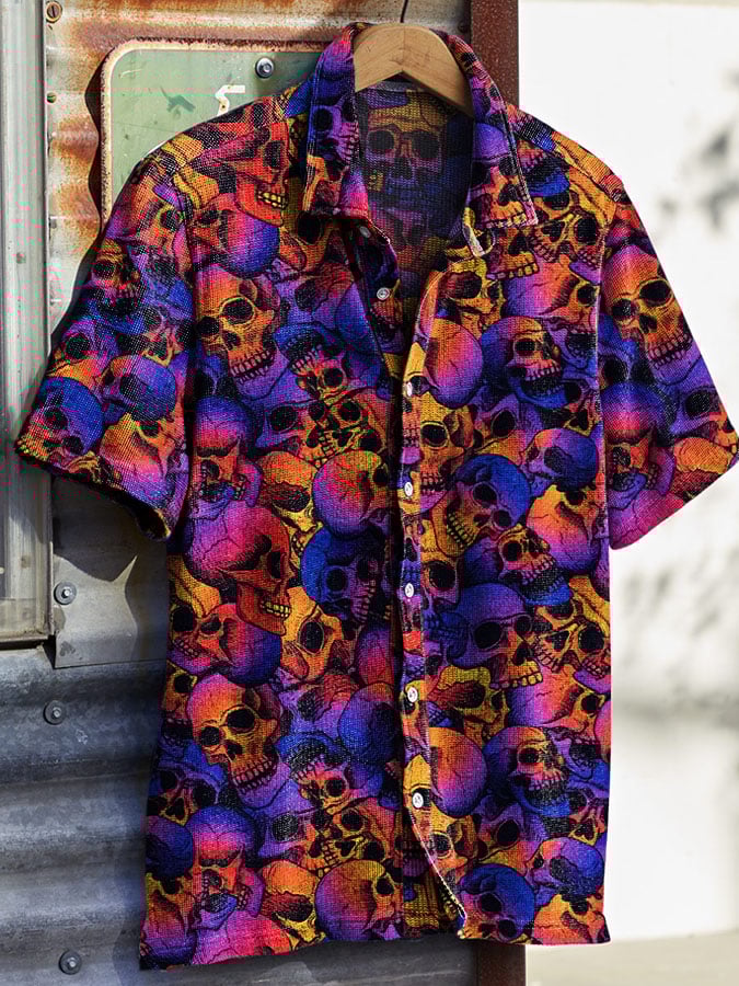 Men's Vintage Western Skull Print Waffle Shirt