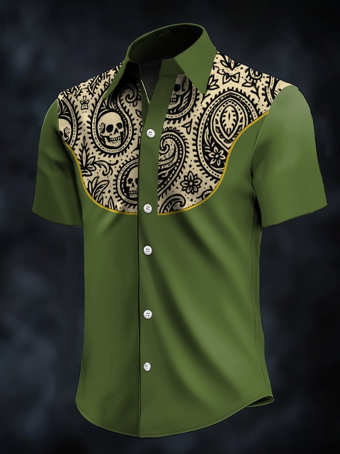 ⚡⚡Buy 2 Get 10% Off⚡⚡Men's Retro Western Contrast Print Short Sleeve Casual Shirt