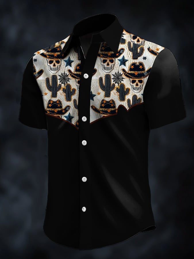 ⚡⚡Buy 2 Get 10% Off⚡⚡Men's Retro Western Contrast Print Short Sleeve Casual Shirt