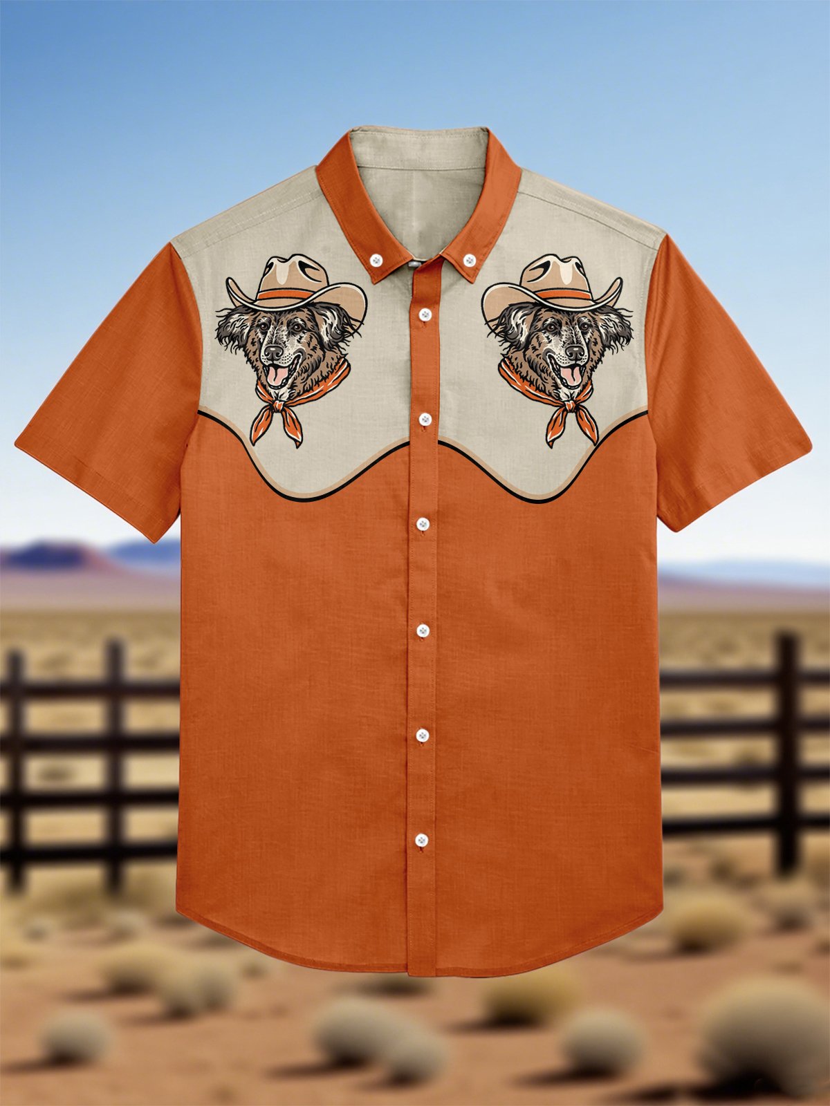 Men's 100% Cotton Western Short Sleeve Button-Down Lapel Shirt