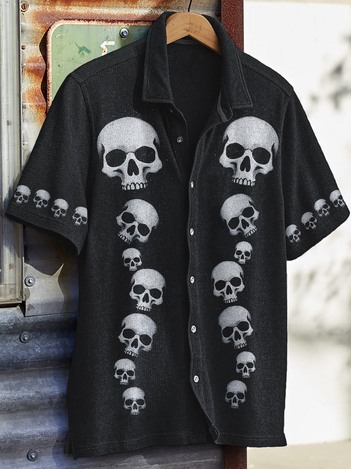 Men's Western Vintage Print Waffle Short Sleeve Shirt