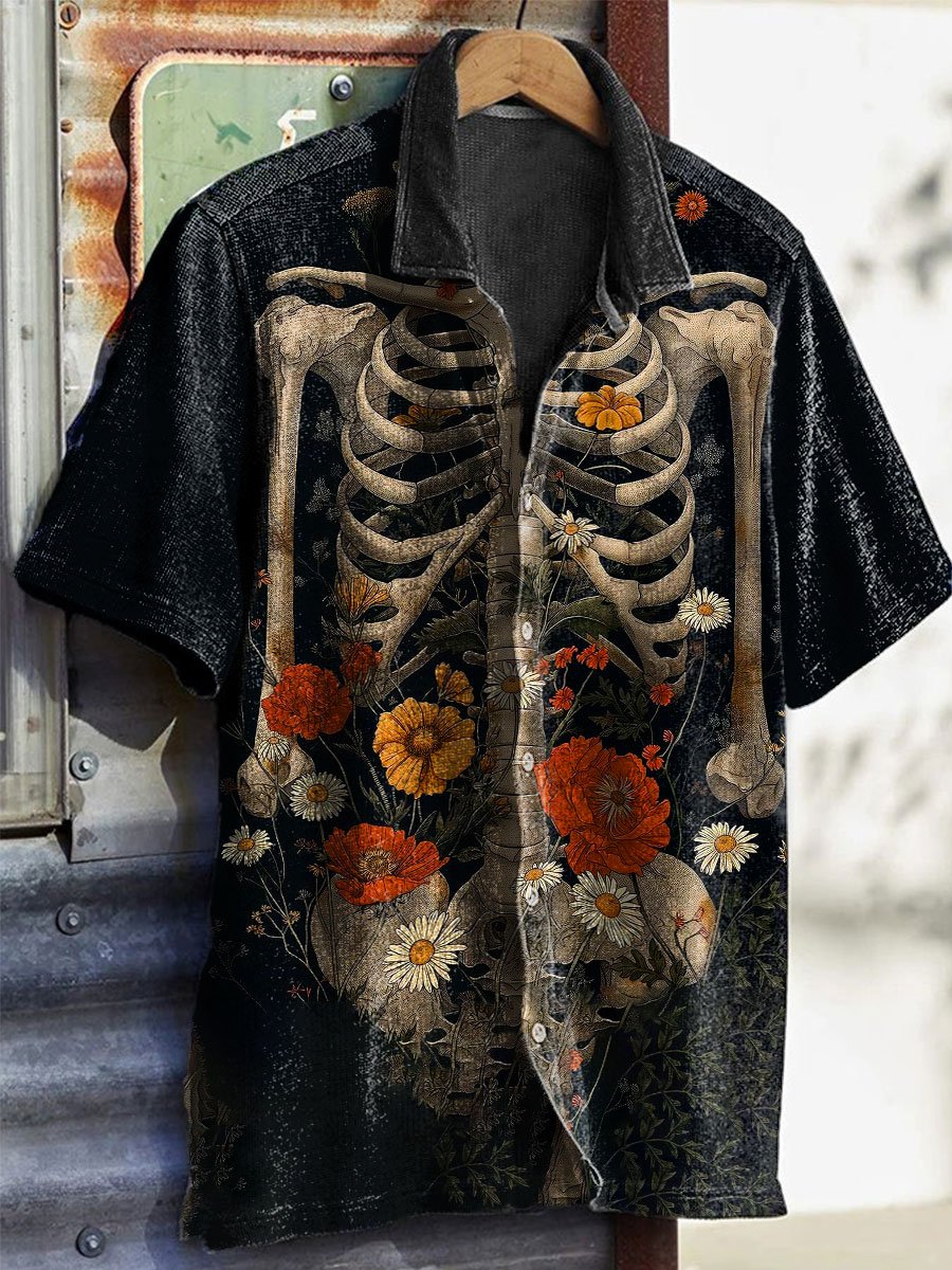 Men's Vintage Western Skull Print Waffle Shirt