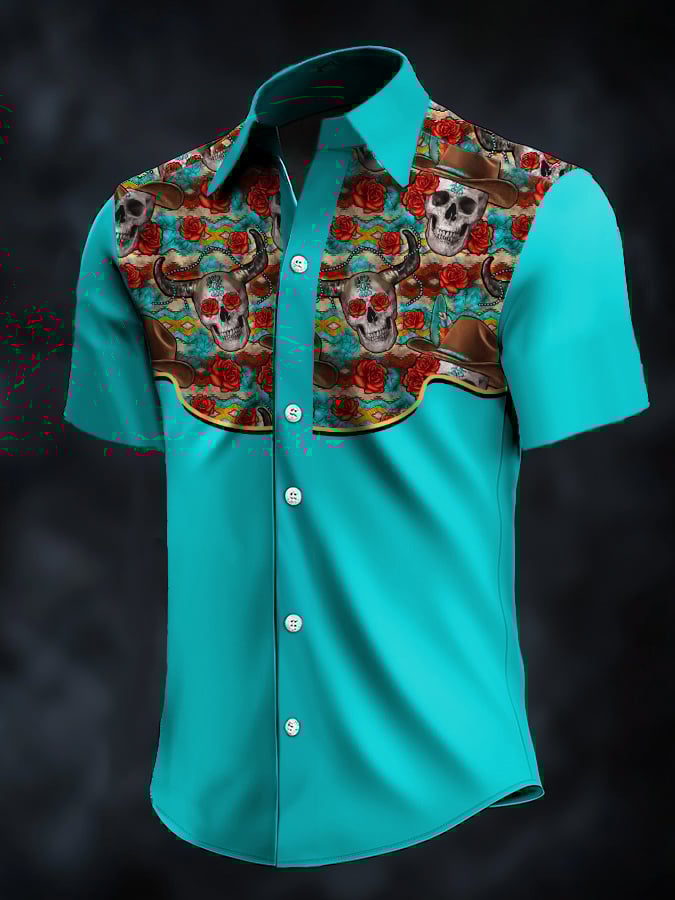 ⚡⚡Buy 2 Get 10% Off⚡⚡Men's Retro Western Contrast Print Short Sleeve Casual Shirt