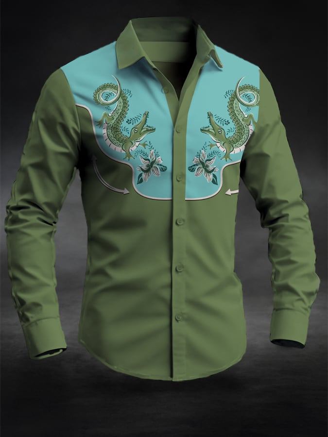 ⚡⚡Buy 2 Get 10% Off⚡⚡Men's Retro Western Contrast Print Long Sleeve Casual Shirt