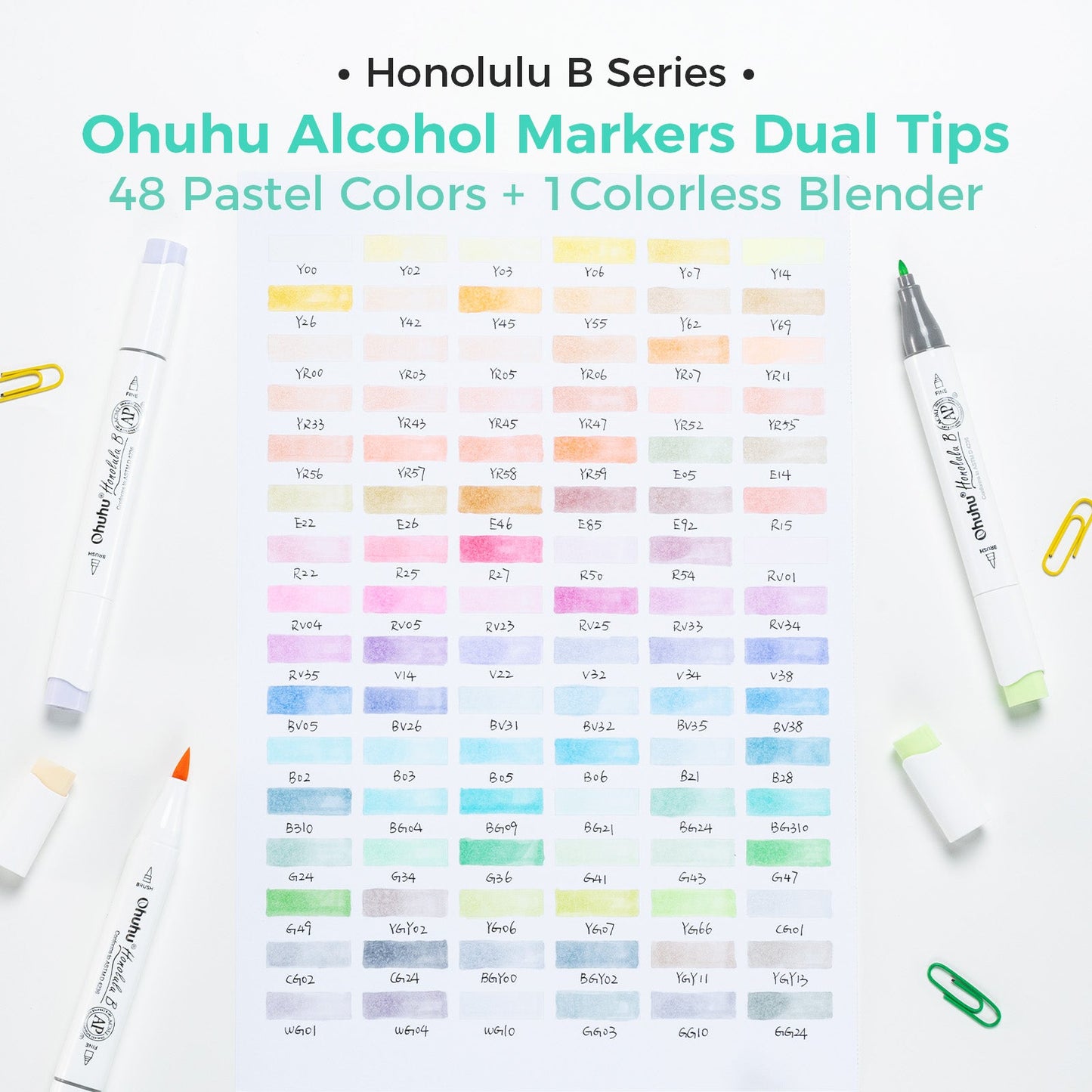 Ohuhu Honolulu 96 Pastel Colors Alcohol Art Markers - Sweetness & Blossoming