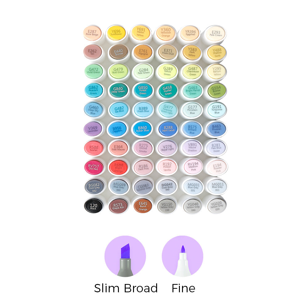 Ohuhu Kaala Slim Broad and Fine Dual Tips Alcohol Art Markers- 60 Colors Landscape Tone